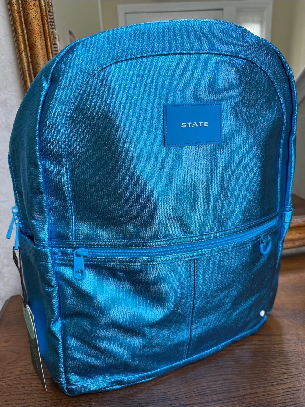 STATE Teal Metallic Kane Kids Large Backpack.